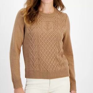NWT Nautica Brown Cable Crewneck Knit Sweater Size Large